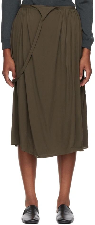 Lemaire Khaki Soft Apron Midi Skirt In Green