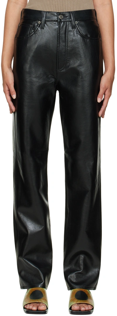 AGOLDE BLACK RECYCLED LEATHER 90S PINCH WAIST TROUSERS