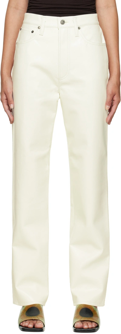 Agolde White Recycled Leather 90s Pinch Waist Trousers In Beige
