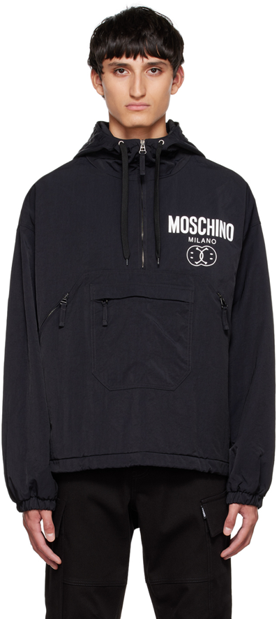 Moschino Black Smiley Edition Jacket In A1555 Fantasy Print