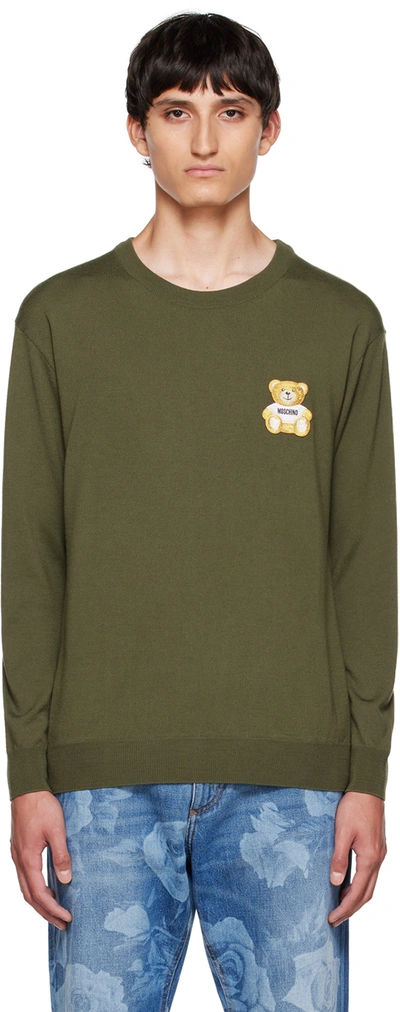 Moschino Teddy Bear Patch Crew-neck Jumper In Green
