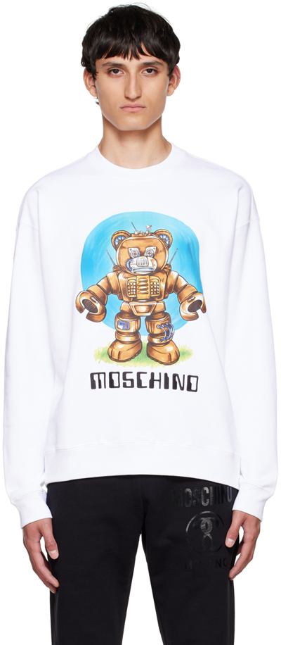 Moschino Bear Robot Cotton Sweatshirt In White