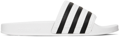 Adidas Originals White & Black Adilette Slides In White / Core Black /