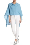Portolano Lightweight Lambswool Cowl Neck Poncho In Winter Turquoise
