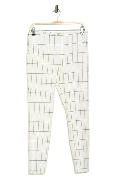 Adrianna Papell Pull-on Ankle Crop Pants In Ivory/ Black Thin Windowpane