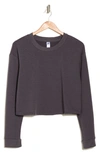 90 Degree By Reflex Terry Brushed Solid Cropped Sweatshirt In Blackened Pearl