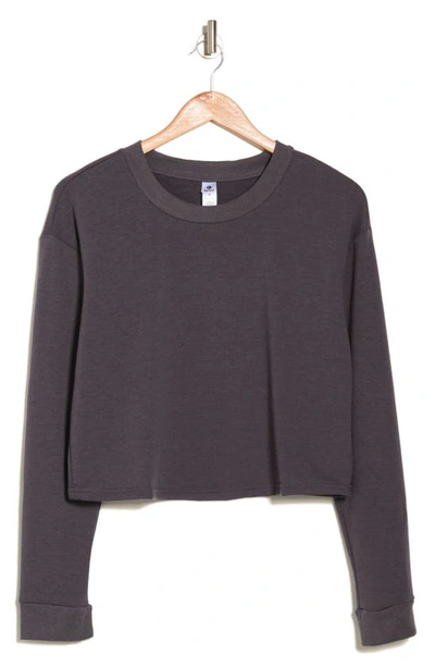 90 Degree By Reflex Terry Brushed Solid Cropped Sweatshirt In Blackened Pearl