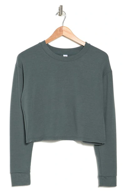 90 Degree By Reflex Terry Brushed Solid Cropped Sweatshirt In Deep Sage