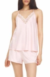 Flora By Flora Nikrooz Kit Lace Trim Satin Camisole & Shorts 2-piece Pajama Set In Pink