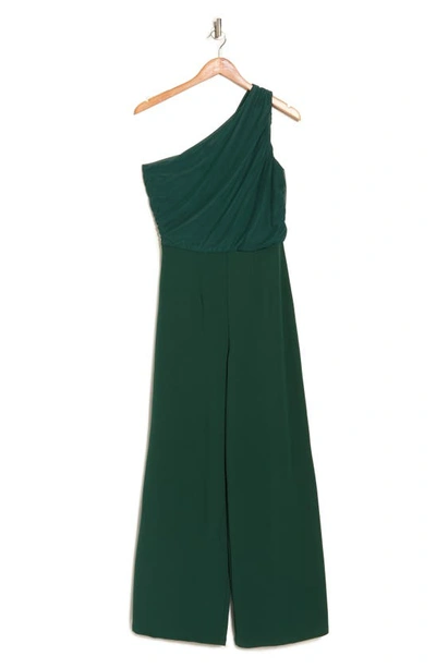 By Design Ava One-shoulder Wide Leg Jumpsuit In Emerald