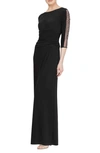 Sl Fashions Beaded Sleeve Ruched Gown In Blk