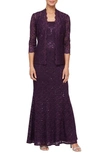 Sl Fashions Sequin Lace A-line Gown With Jacket In Egg