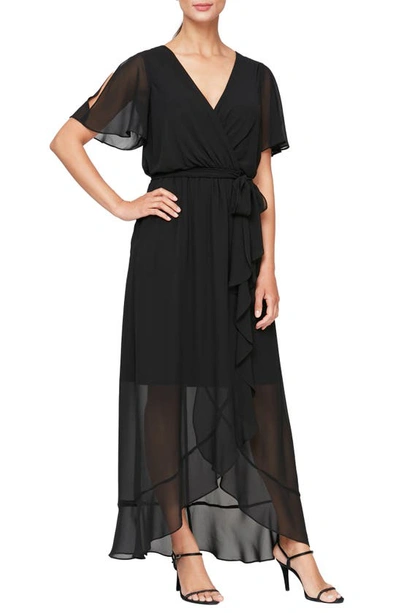 Sl Fashions Flutter Sleeve Maxi Wrap Dress In Black