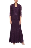 Sl Fashions Sequin Lace A-line Gown With Jacket In Egg