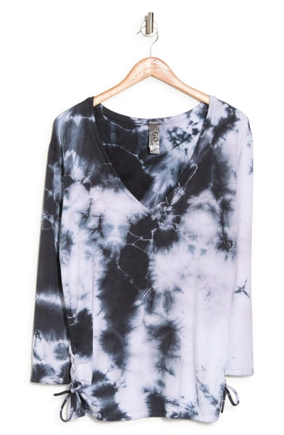 Go Couture Double Laced Dolman Sleeve Tie Dye Tee In Navy