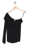 Go Couture One-shoulder Ruffle Top In Black