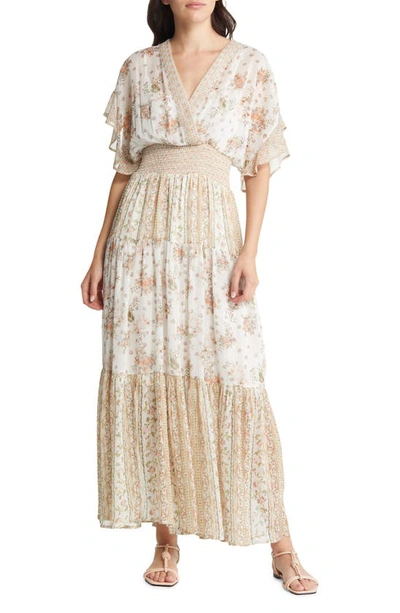 Koko And Mason Lurex Surplice Maxi Dress In Ivory Multi | ModeSens