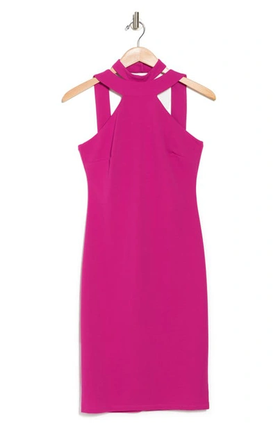 Bebe Mock Neck Strappy Crepe Dress In Fus