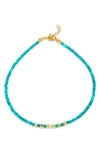 SAVVY CIE JEWELS 18K GOLD PLATED TURQUOISE & IMITATION PEARL BEADED ANKLET