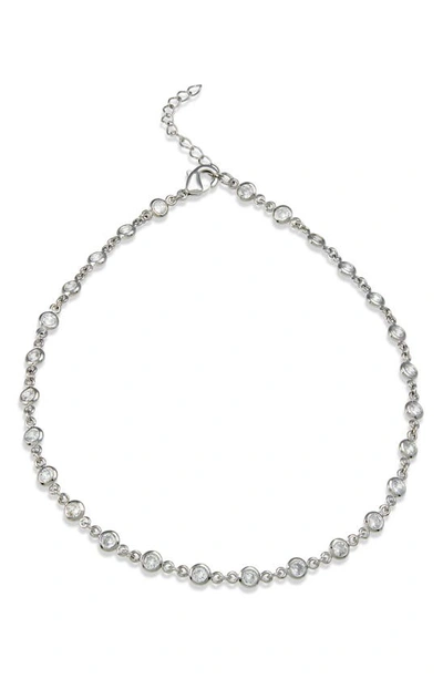 Savvy Cie Jewels Rhodium Plated Cz Station Anklet In White