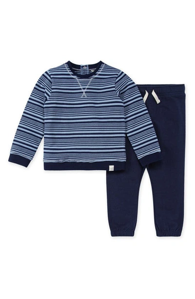 Burt's Bees Baby Babies' Kids' French Terry Two-tone Stripe Set In Midnight