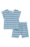 Open Edit Babies' Kids' Dolman Shorts Set In Blue Dusk Stripes