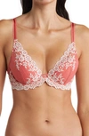 Wacoal Embrace Lace Stretch-lace Plunge Underwired Bra In Faded Rose/ White Sand
