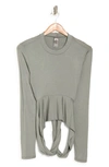 Go Couture Wrap Front Long Sleeve Top In Charcoal