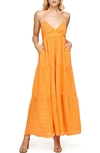 Koko And Mason Textured Windowpane V-neck Halter Dress In Tangerine