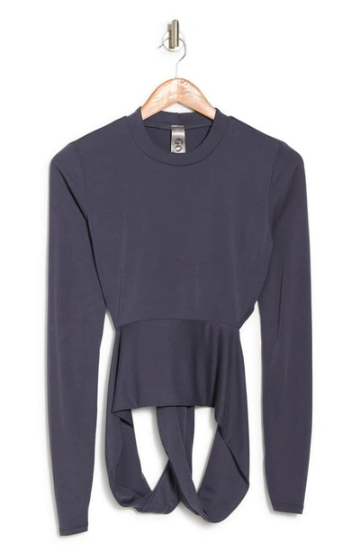 Go Couture Wrap Front Long Sleeve Top In Navy