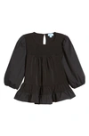 Cece Mixed Media Ruffle Long Sleeve Top In Rich Black