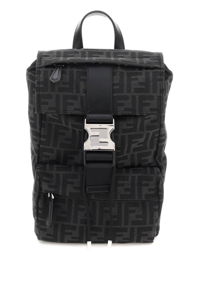 Fendi Ness Small Jacquard Fabric Backpack In Black,grey
