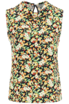 Marni Floral Printed Crewneck Sleeveless Top In Black,orange,green