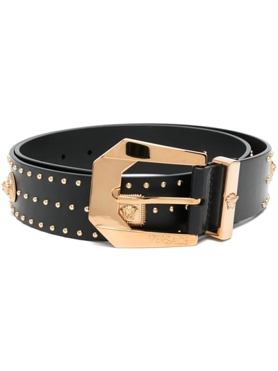 Versace Medusa Heritage Studded Belt In Black