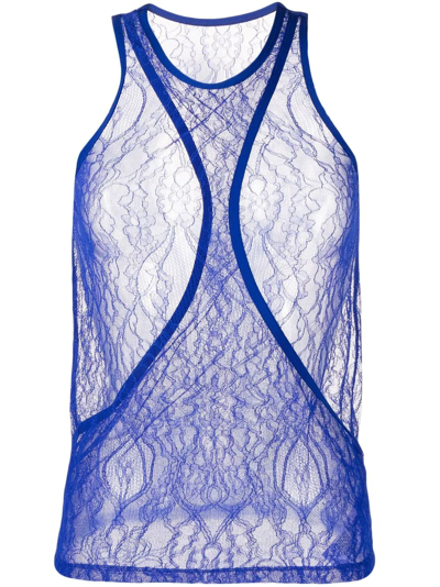 Dion Lee Composite Lace Racer Tank Top In Blue