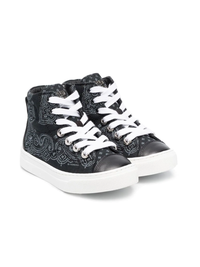 Givenchy Kids' 4g Bandana Print High-top Sneakers In Black