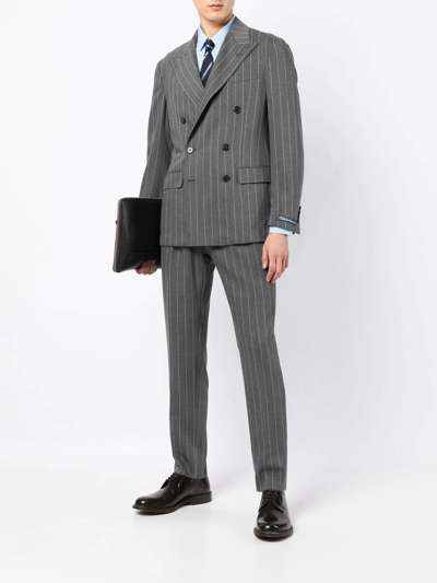 Polo Ralph Lauren Polo Soft Striped Double-breasted Suit In Grey