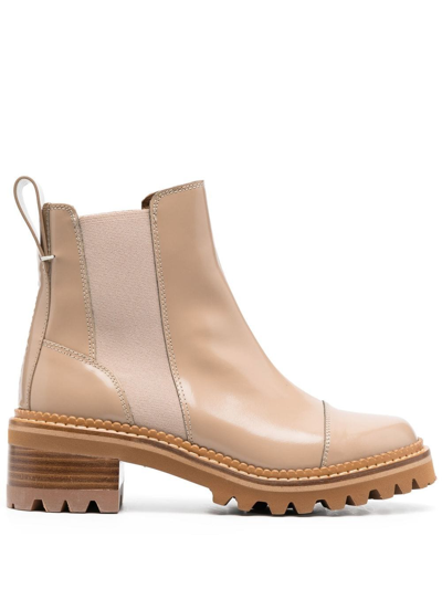 See By Chloé Leather Ankle Boots In Beige