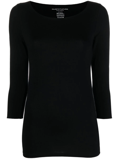 Majestic U-neck Long-sleeved Top In Black