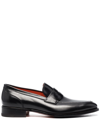 Santoni Blooming Black Leather Penny Loafers In Black