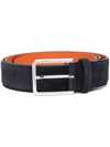 Santoni Square-buckle Suede Belt In Blue