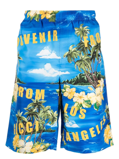 Gucci Graphic-print Swim Shorts In Blue