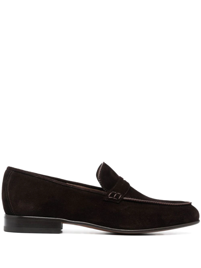 Ferragamo Suede Penny Loafers In Brown