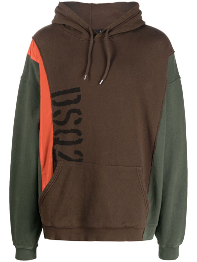 Dsquared2 Colour-blocked Logo-print Hoodie In Brown