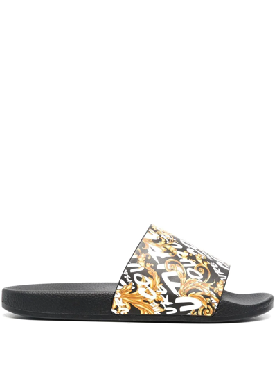 Versace Jeans Couture Shelly Logo Brush Couture Slides In Black
