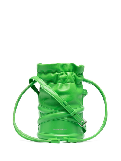 Alexander Mcqueen The Curve Small Leather Bucket Bag In Green