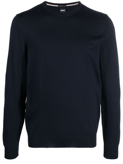 Hugo Boss Crewneck Virgin Wool Jumper In Blue