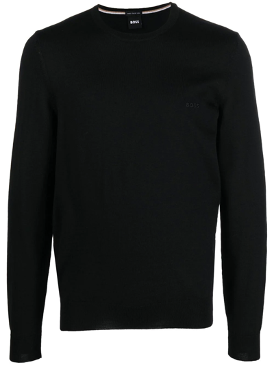 Hugo Boss Crewneck Virgin Wool Jumper In Black