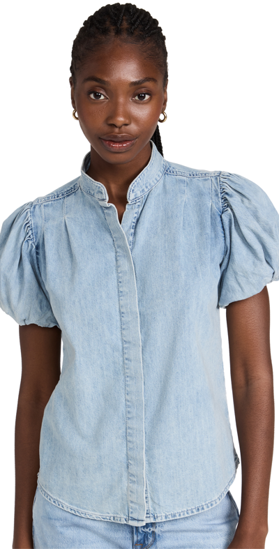 Frame Pleated Puff Sleeve Cotton Top - Cresthaven