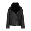 Joseph Calla Shearling Leather Peacoat In Black